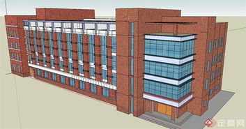 河南某工廠辦公樓建筑SU模型設計與裝潢材料應用解析